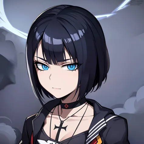 Menina anime, cabelo azul,  com olhos azuis e um colar de cruz, retrato estilo anime, arte digital estilo anime, arte de anime realista, 1 7 - year - old anime goth girl, Retrato anime de Shiina Ringo, estilo realismo anime, anime moe artstyle, estilo anim...