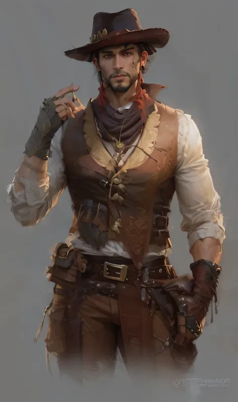 human male gaucho red lace dnd character