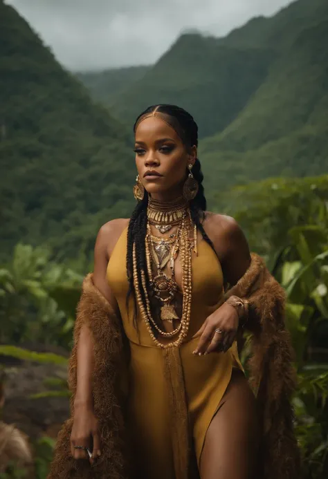 rihanna,na amazonia brasileira,com indigenas,gravando clipe,super detalhe,8k