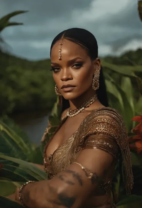 rihanna,na amazonia brasileira,com indigenas,gravando clipe,super detalhe,8k