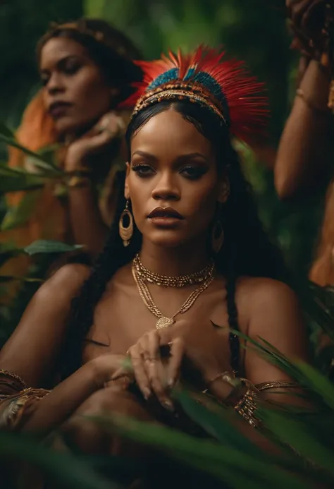 rihanna,na amazonia brasileira,com indigenas,gravando clipe,super detalhe,8k