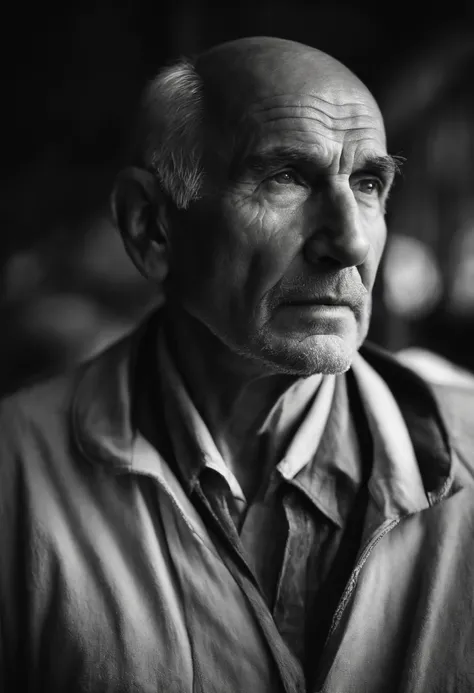 An old man with a close-up view, showcasing his bald head and wrinkled skin. The focus is on capturing the finest details, emphasizing the mans wisdom and experience. The prompt includes the following components: 

(best quality, ultra-detailed, realistic,...