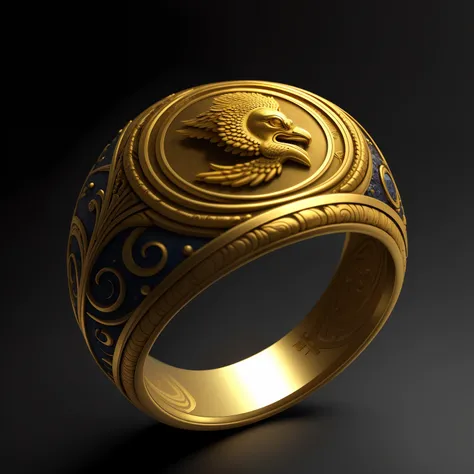 tmasterpiece，best qualtiy，rendering by octane，hdr，No Man， simple backgound， depth of fields， Gradient texture， Supreme Ring，This is（Supreme Lord of the Rings：6.66），Silvertone，Complicated details，（Golden phoenix head pattern）On the ring，Ring set with sapphi...