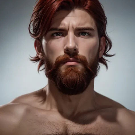 A close-up foto, full face shot, extreme res, (best quality:1.4), (solo), man, short beard, medium hair, red-haired, stylish Irish man, brutal, strong, black shirt, ultimate gradient colors, sharp focus