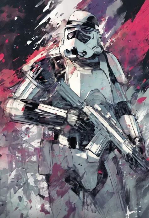 El dibujo de tinta  Stormtroopers, Digital illustration, Comic strip style, acuarela, Estilo ArtStation, arte conceptual, 2 d illustration, por Peter Draw, por Carne Griffiths, por Wadim Kashin, cuerpo completo, centrado,detallado, Suave, dynamic  pose