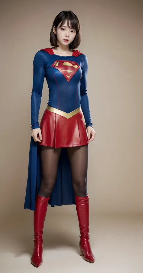 (((hang yourself)))、(((Wear black tights on your beautiful legs.)))、(((defeated)))、(((Anguished facial expressions)))、(((Eyes closed)))、(((Make the most of the original image)))、(((Supergirl Costume)))、(((shiny short hair)))、(((Suffering)))、(((Feet must ne...