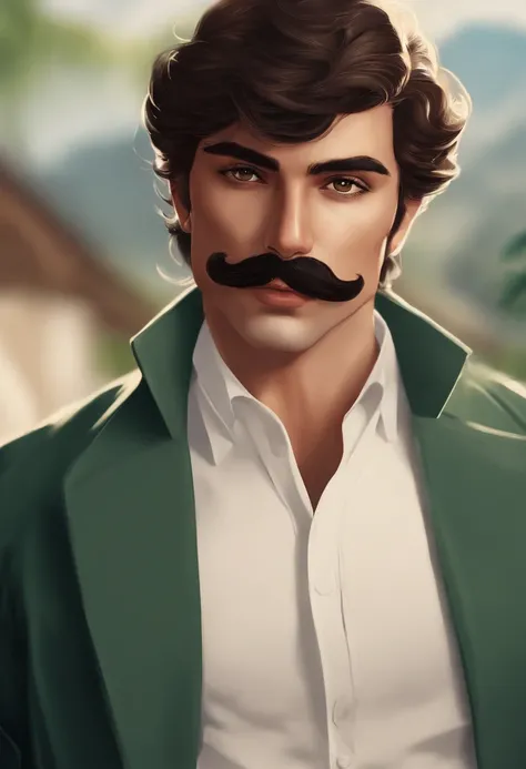 Homem com bigode e bigode em frente a uma parede, Bigode mexicano, com bigode, bigode grosso, bigode fino, sem barba e bigode, sem bigode, com bigode aparado, cavanhaque, cavanhaque grosso, 30 anos, 38 anos,anime, estilo anime.