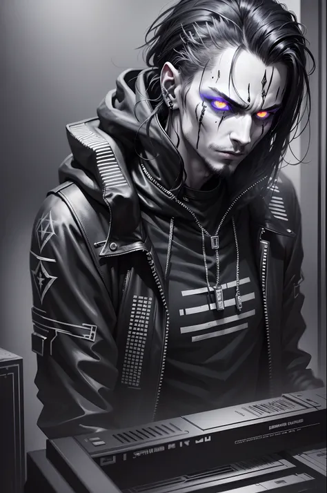 /Man Black Metal, style cyberpunk, dessin simple --auto --s2