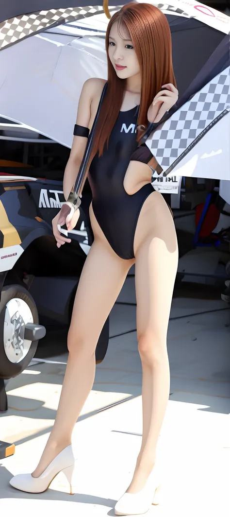 Super High Leg Competitive Swimsuit Black、Colossal tits、vests、Crotch Superbite、Savage competition swimsuit、Im wearing pin heels、8K、broach、Lustrous skin、Sexy Body Line