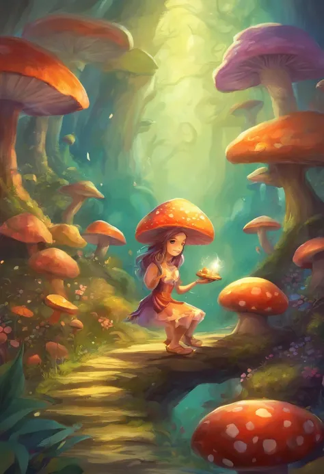 funny,comical,(playful),toy,illustration,highres,vibrant colors,soft lighting, mushrooms