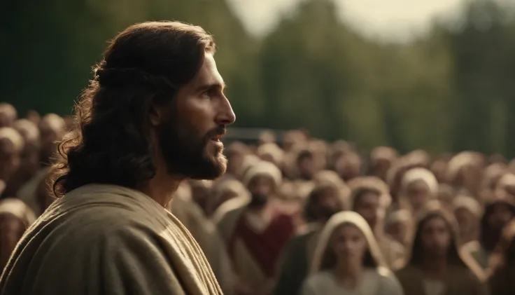 Jesus Christ talking to a crowd