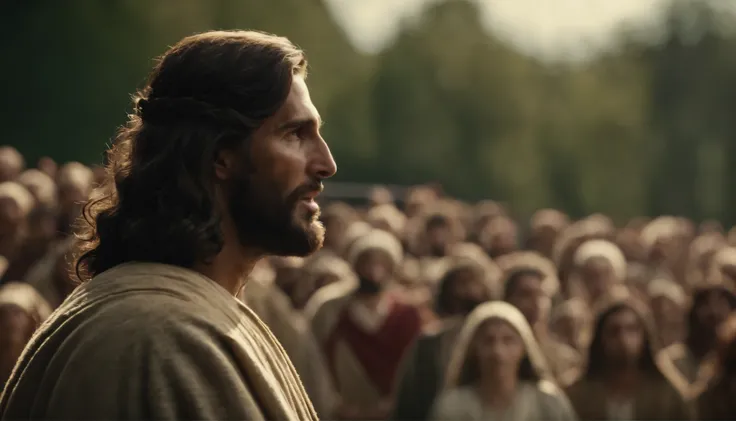 Jesus Christ talking to a crowd