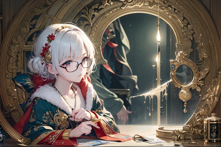 ((Finest quality)),(超A high resolution),(ultra-detailliert),(Meticulous portrayal),((Best CG)),(Finest works of art),Ultra-Precision Art,The art of astounding depiction, ((One hermit),short-cut:1.3,eye glass, Her room