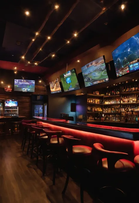 Video Game bar experience for gamers where customers can book times to play, compete and enjoy a great selection of games and drinks through our mobile app. I need a prototype pic for the gaming bar and another one for the app (do it with gaming consoles, ...