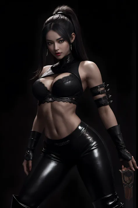 (masterpiece, top quality, best quality, official art, beautiful and aesthetic:1.2), (1girl:1.3), (fractal art:1.3), solo, Jade from mortal kombat, Mortal Kombat video game, black headband, long hair, large breasts, deep cleavage, beautiful face, Asian lad...