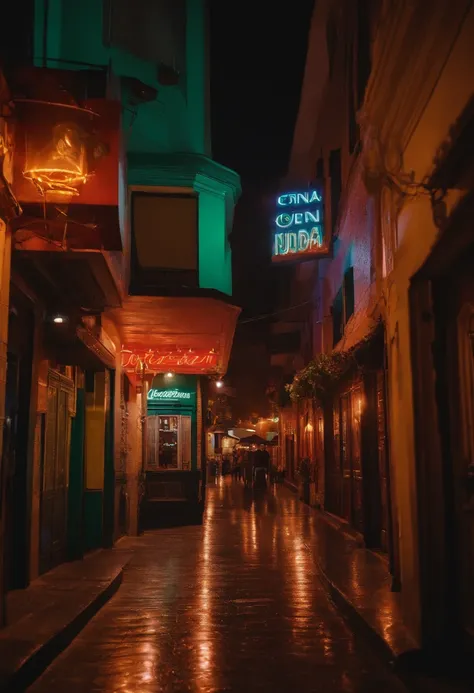 cena noturna de uma rua tendo ao fundo uma danceteria