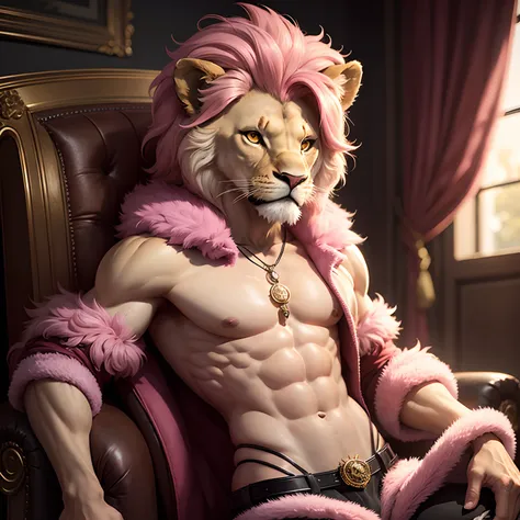 A anthropomorphic boy lion with a pink fur