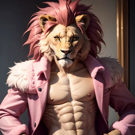 A anthropomorphic boy lion with a pink fur