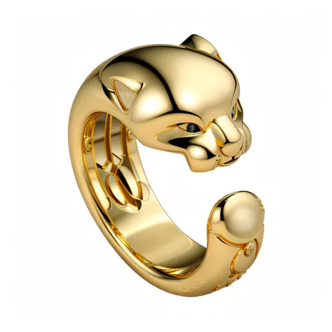 Close-up of gold ring with cats head, gilded with gold, bvlgari, cartier, ring, bulgari, 9 k, 9K, bvlgari jewelry, H 576, H 768, h 7 6 8, jaguar, 1 4 4 p, Gold jewelry, 144p, gold, 20k, metalictexture，Detailed picture，4K Ultra HD, 超高分辨率, (Photorealistic: 1...