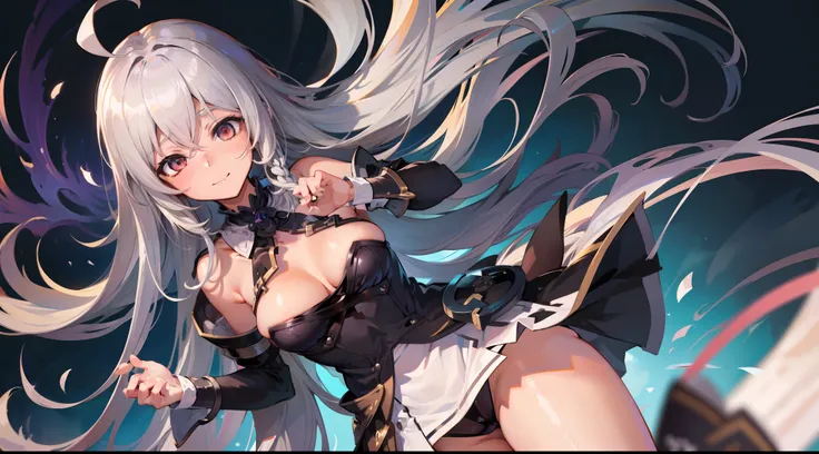 top-quality、8K))One Woman　long hair anime girl、extremely cute anime girl face、nightcore、From the front line of girls、Portrait of a cute anime girl、granblue fantasy style, granblue fantasy style, granblue fantasy style, Whole body, from bellow,ceiling,Looki...