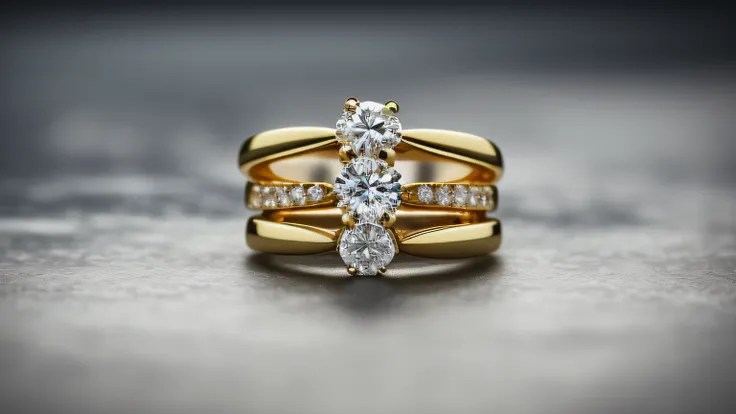 Close-up of diamond ring with two rings, Gold jewelry, golden rings, golden and silver jewerly, magic ring with a diamond, jewelry photography, golden jewelery, engagement ring ads, gold jewerly, golden jewelery, golden jewelery, golden jewelery, golden je...