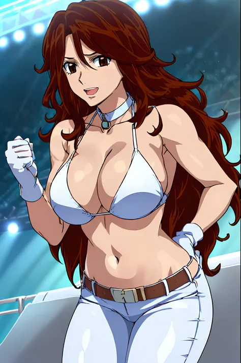 curvy midsection, solo, 1 girl, ultra toned arms, sweating very nuch, tired, smile, breathing heavily), (detailed titration screen, upper body only, anime style: 1.8, anime drawing, ultra detailed face, ultra detailed body, 4k, Sumergai Lee Noriega, (stand...