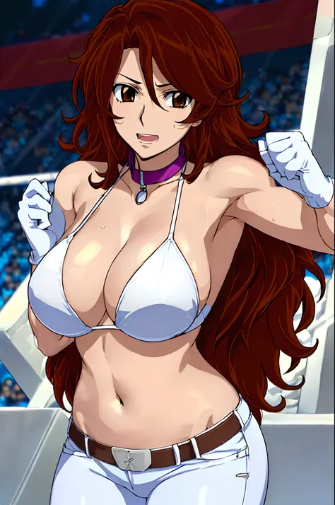 curvy midsection, solo, 1 girl, ultra toned arms, sweating very nuch, tired, smile, breathing heavily), (detailed titration screen, upper body only, anime style: 1.8, anime drawing, ultra detailed face, ultra detailed body, 4k, Sumergai Lee Noriega, (stand...