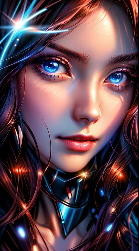 A closeup of a woman with blue eyes and a red scarf, bela arte digital, 8k arte detalhada de alta qualidade, retrato impressionante do rosto do anime, Arte digital detalhada em 4k, Arte digital altamente detalhada em 4k, rosto bonito detalhado, Arte digita...