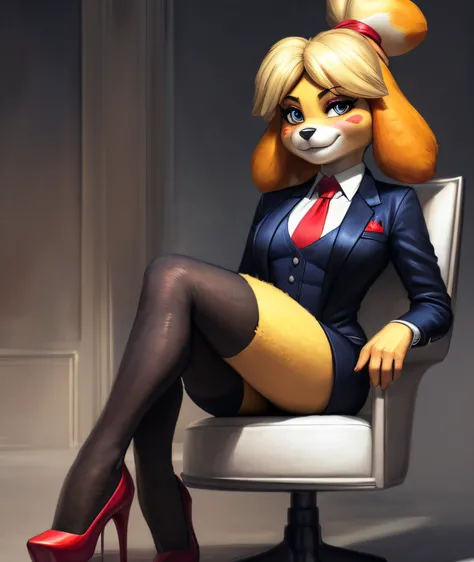 [isaCrossing], [Isabelle; Animal Crossing], [Uploaded to e621.net; (Pixelsketcher), (wamudraws)], ((masterpiece)), ((solo portrait)), ((front view)), full body view, ((furry; anthro)), ((detailed fur)), ((detailed shading)), ((beautiful render art)), {anth...