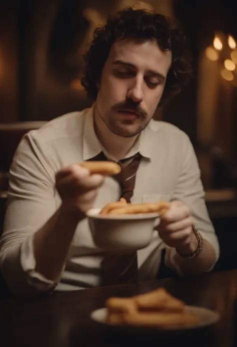 fat white male, with neckbeard, eating a churro