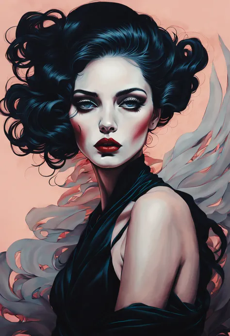 chiaroscuro technique on sensual illustration of an elegant woman, vintage horror, eerie, matte painting, by Hannah Dale, by Harumi Hironaka, extremely soft colors, vibrant, highly detailed, digital artwork, high contrast, dramatic, refined, tonal,