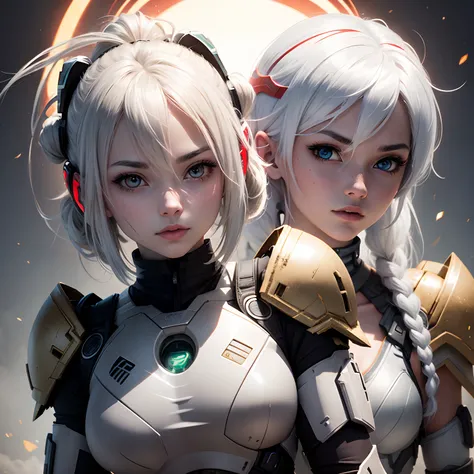 1chica, hair white, Spartan Armor Halo, Red eyes