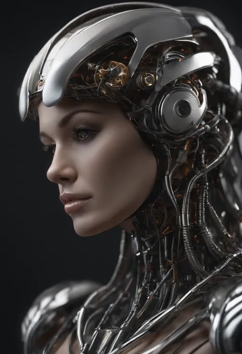 render 3D Complexo Ultra Detalhado de um belo perfil de porcelana Mulher Android Face, ciborgue, Robot parts deicas, 150mm, Beautiful soft light studio, Luz de borda, Detalhes vibrantes, Cyberpunk luxuoso, renda, hiper realista, Anatomical, facial muscles,...