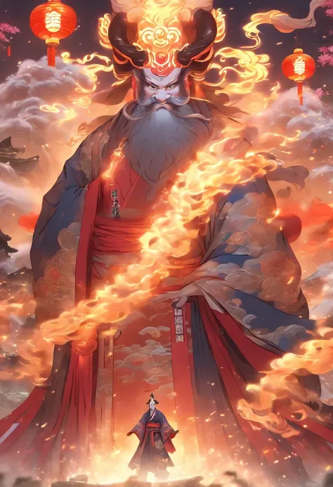 (((PANGU))) best quality, ultra-high resolution, 4K detailed CG, masterpiece, Giant, bearded,Chinese clothing, Chinese mythology, ((very tall man)),Chinese painting style, aesthetic, centered on the screen