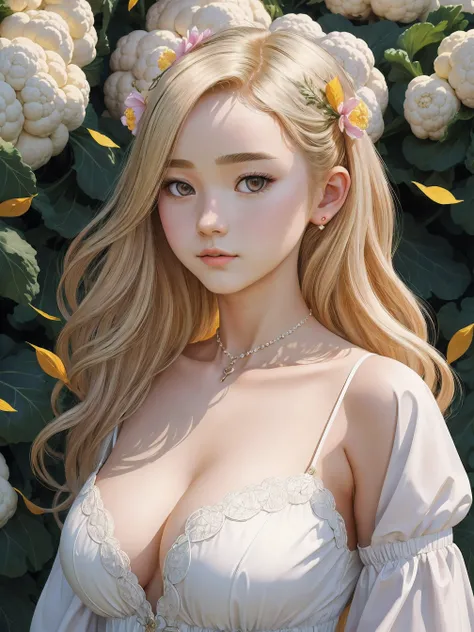 (best quality, masterpiece:1.2), (best illustration), (extremely detailed illustration), (looking at viewer:1.4), (full_body:0.8), (1girl, 15yo, cute:1.8), (gigantic breasts:1.2), breasts, cleavage, collarbone, confetti, falling_leaves, falling_petals, flo...