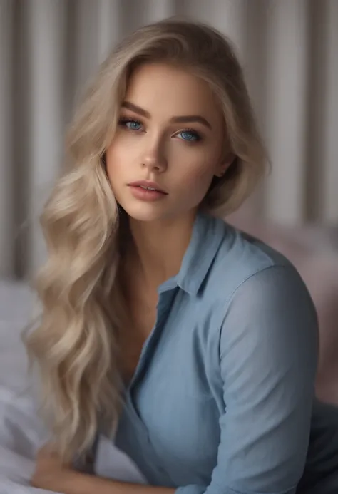 arafed woman fully , sexy girl with blue eyes, ultra realistic, meticulously detailed, portrait sophie mudd, blonde hair and large eyes, selfie of a young woman, bedroom eyes, violet myers, without makeup, natural makeup, looking directly at the camera, fa...