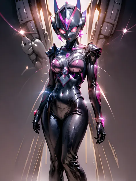 the beautiful figure of ultraman woman, cover his true face with a black mask, female solo, alien eyes shine。the whole body is c...