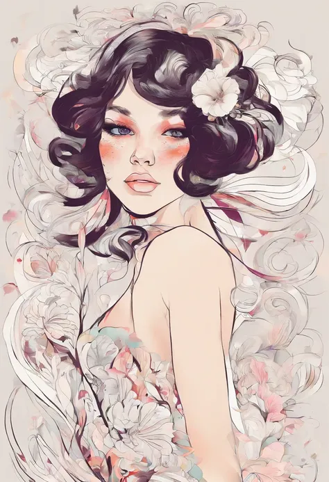 chiaroscuro technique on sensual illustration of an elegant woman, vintage beauty, eerie, matte painting, by Hannah Dale, by Harumi Hironaka, extremely soft colors, vibrant, highly detailed, digital artwork, high contrast, dramatic, refined, tonal,