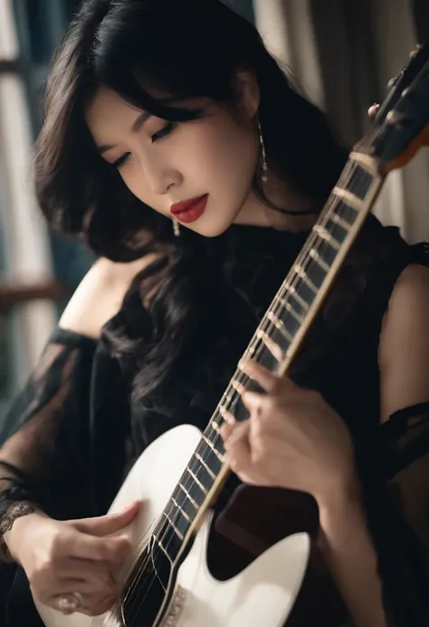 guitar、Black Hair Mesh、Beautuful Women、recital、japanes、20yr old