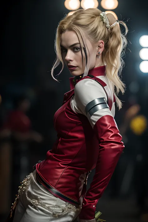 ((Exceptional quality)), ((шедевр)), ((True to reality)), Margot Robbie – Suicide Squad as Harley Quinn, (((Corps entier))), (action pose), mise au point nette, volumeric lighting, Bons faits saillants, bon ombrage, Diffusion souterraine, complexe, highly ...