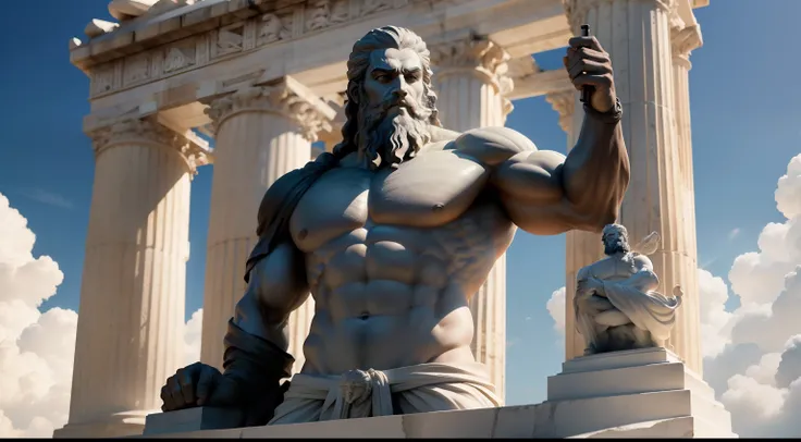 Statue of a strong man with shirtless beard, preto e branco realista, estoicismo, poses estoicas, Ancient Greece, atitude estoica, pose estoica