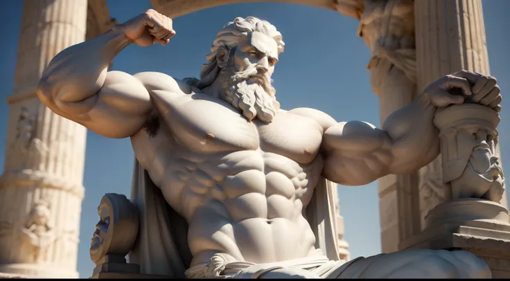 Statue of a strong man with shirtless beard, preto e branco realista, estoicismo, poses estoicas, Ancient Greece, atitude estoica, pose estoica