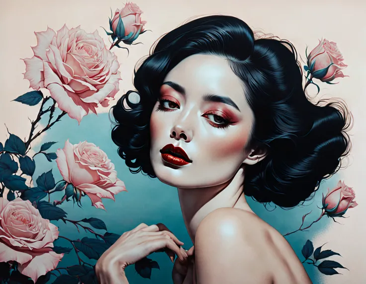 chiaroscuro technique on sensual illustration of an elegant woman, vintage , eerie, matte painting, by Hannah Dale, by Harumi Hironaka, extremely soft colors, vibrant, highly detailed, digital artwork, high contrast, dramatic, refined, tonal,