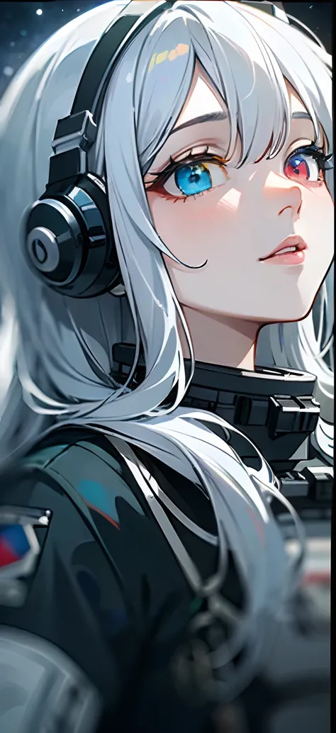 (a better quality masterpiece in close-ups:1.5)0.9], (space and astronauts:1.2) (messy silver hair:1.1) (yellow eyes，heterochrom...