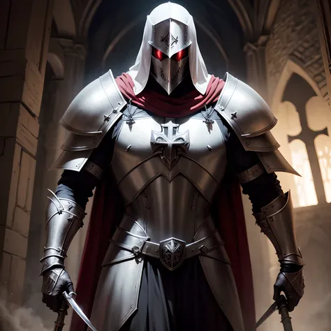 templar knight, armadura detalhada, crucifixo no peito, medieval, terror, fiction, guerreiro, melhor qualidade, sombrio