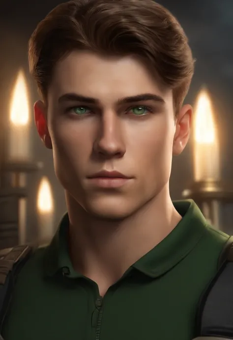 (deep focus,highres:1.2),(realistic:1.37) portrait,Dean,17 years old,FBI agent,weapon specialist,slightly serious expression,brown hair,green eyes,strong physique,full-body shot,working out,male,professional lighting