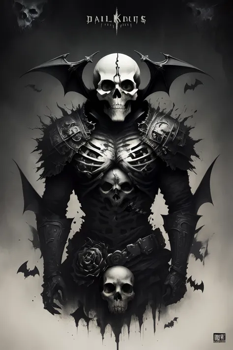 skull, dark, bat, metal album cover, skeletons, high quality