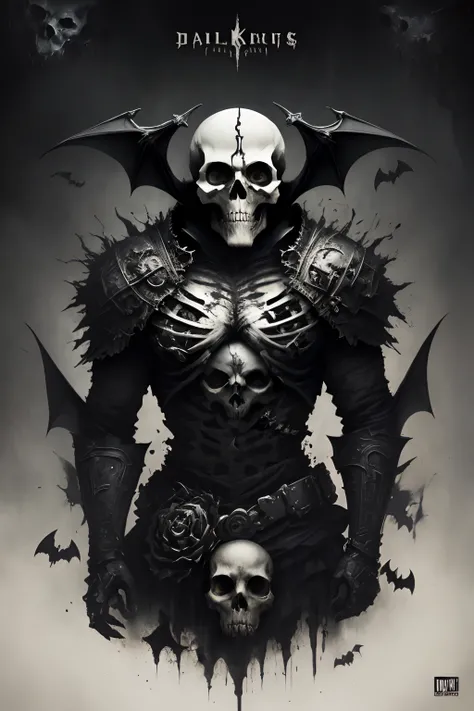 skull, dark, bat, metal album cover, skeletons, high quality