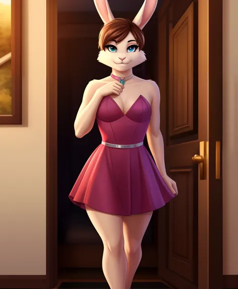 Lizbeth Griswold the female anthro rabbit in her prom short dress full body view