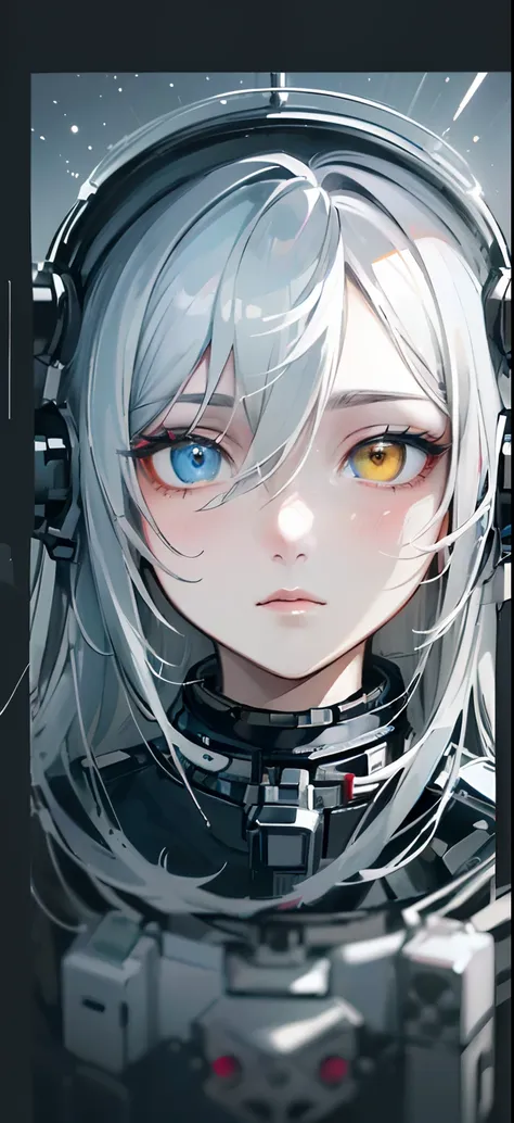 (a better quality masterpiece in close-ups:1.5)0.9], (space and astronauts:1.2) (messy silver hair:1.1) (yellow eyes，heterochrom...